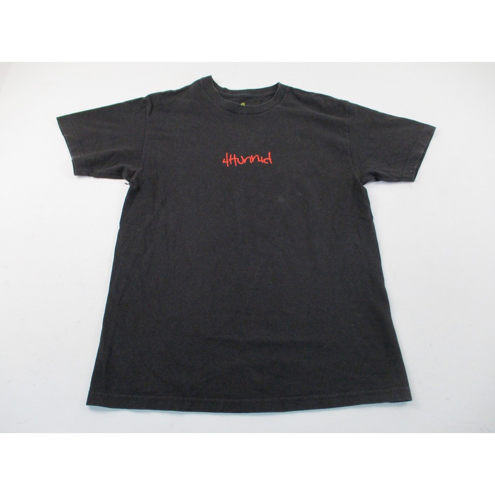 4Hunnid T-Shirt‎ Mens Medium Black Red Script Logo Graphic Streetwear Tee